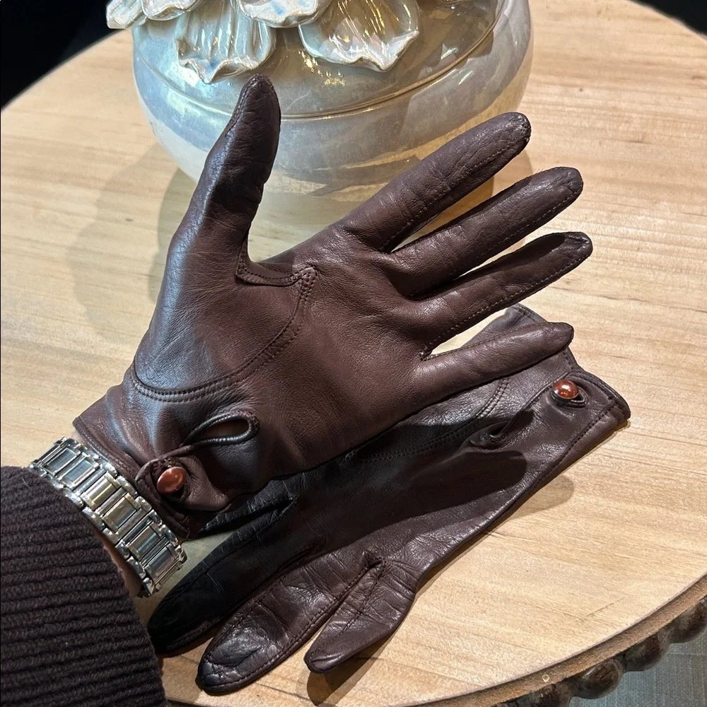 Non Signe Chocolate Brown Leather Knuckle Hole Glooves